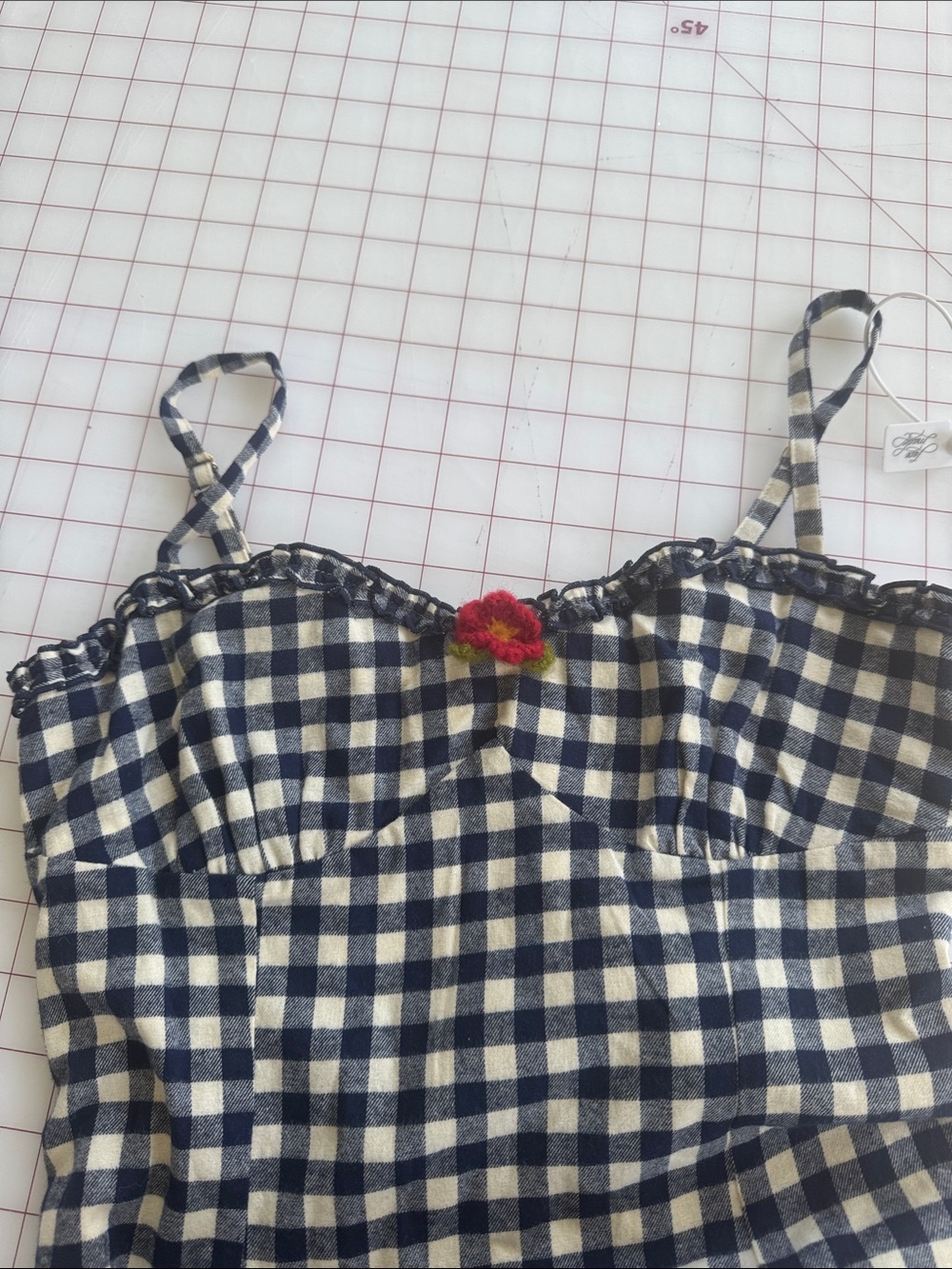 Navy & White Gingham Midi Dress - Picture 3 of 5